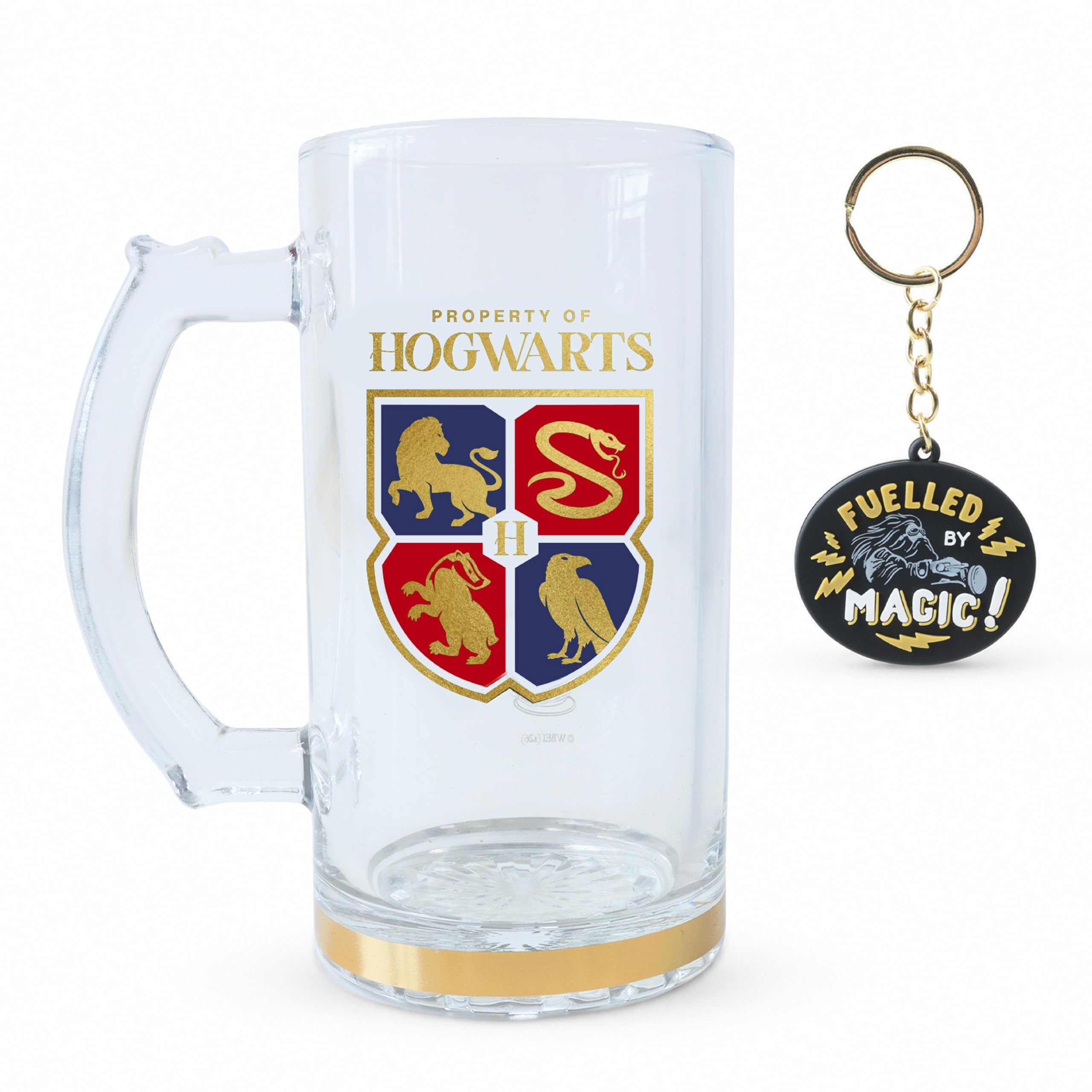 Harry Potter Beer Tankard & Keychain Gift Set, 500ml Pint Glass with Handle