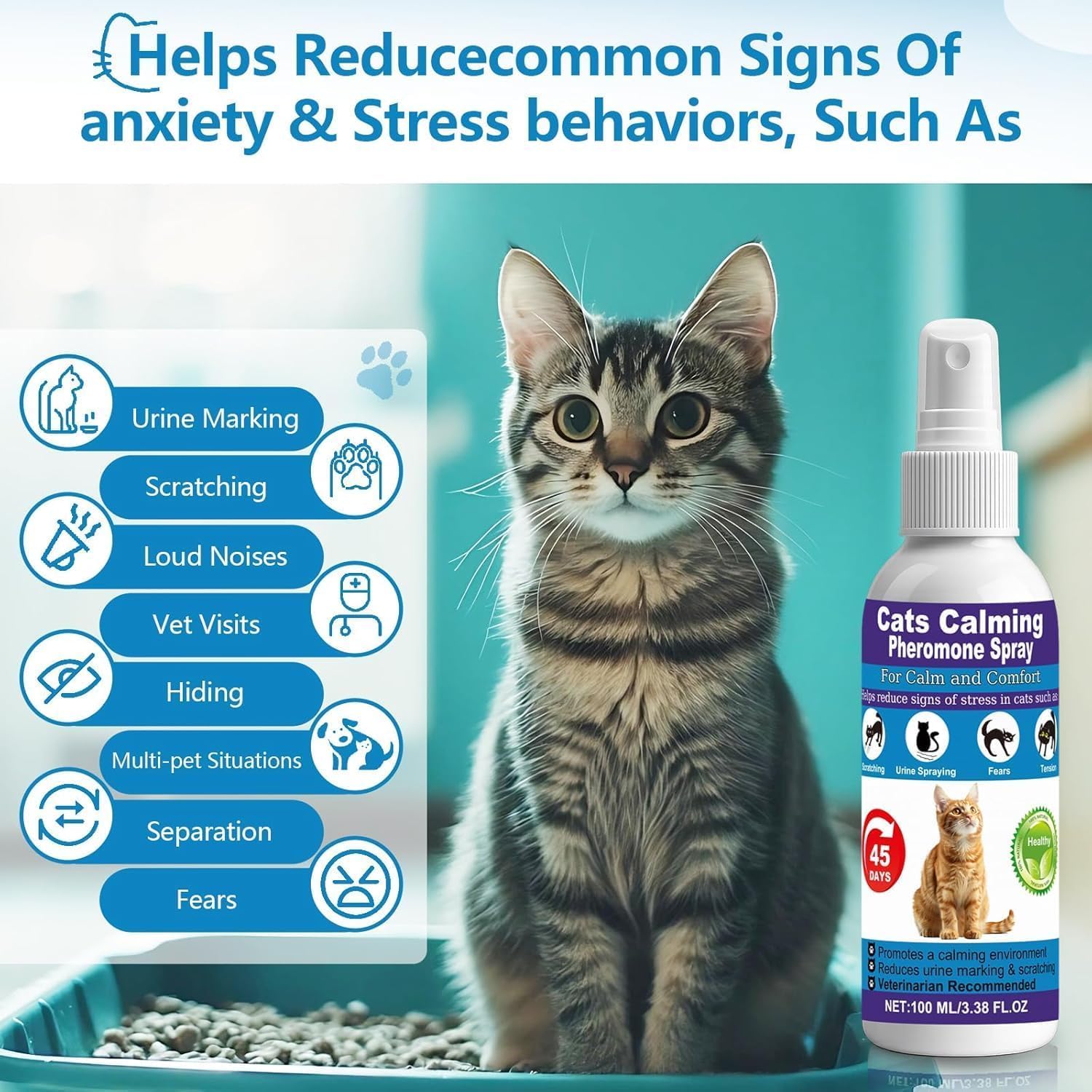 RNLBNMP Cat Calming Spray, 15% F3 Cat Pheromone Spray to Help Calm During Travel and Stress and Reduce Urine Spraying, Scratching, Excessive Grooming & Aggression 2 * 100mL - image 3