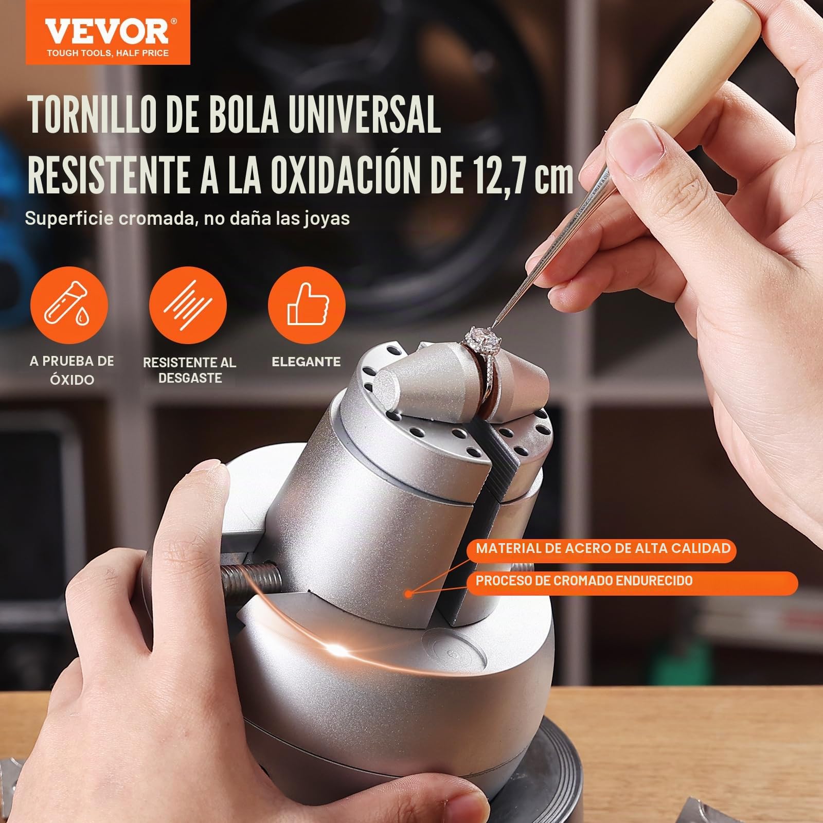 VEVOR Tornillo de Banco de Bolas para Grabador 127 mm, Base Giratoria de 360° Tornillo de Banco, Mandíbula Ajustable con 69 Accesorios, Herramienta de Ajuste de Grabado para Joyería de Precisión
