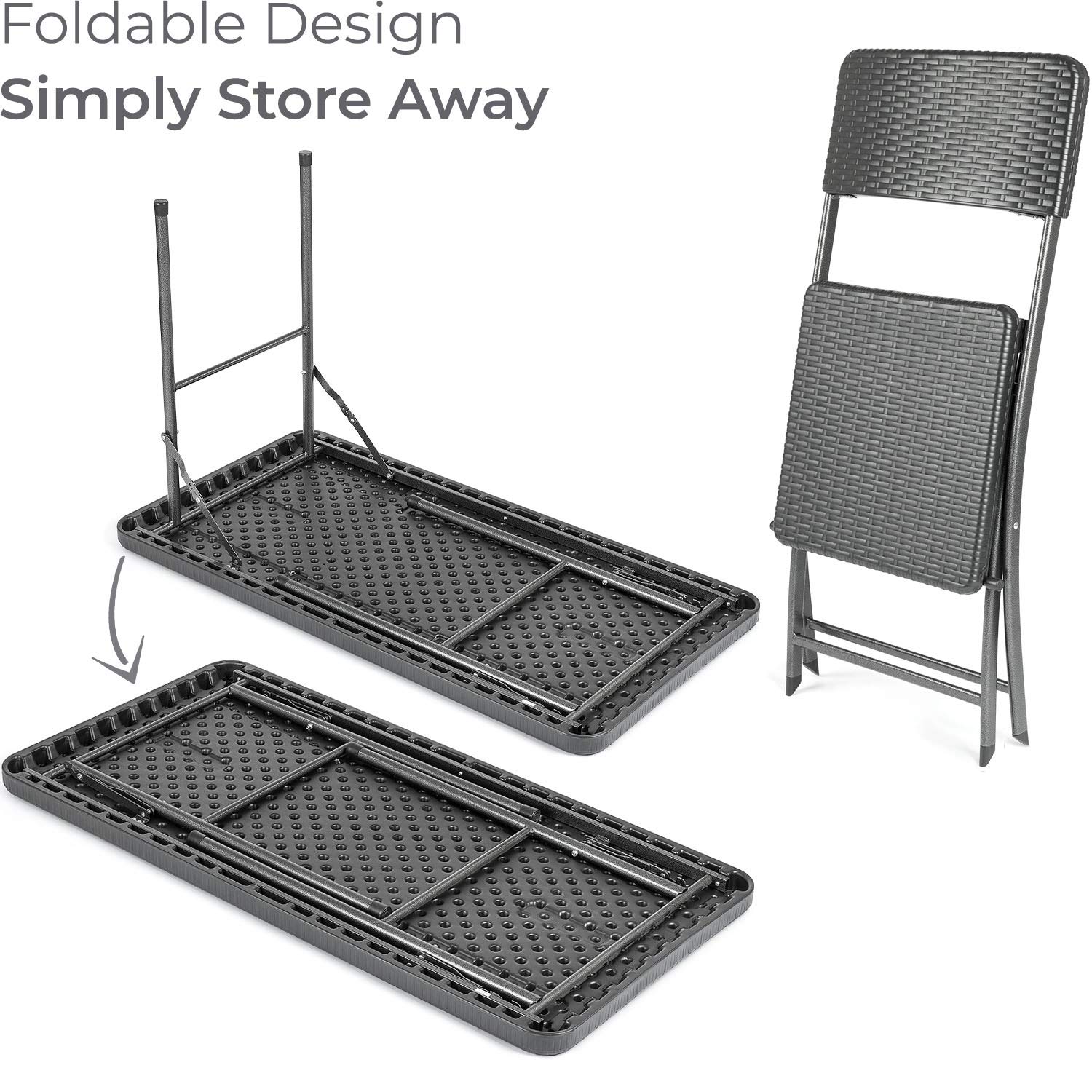 CHRISTOW Rattan Effect Garden Dining Set 4ft Folding Table 4 Chairs