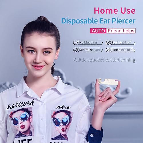 Miniatura 3 de Juego de 2 piercings desechables para la oreja, pistola de perforación de oreja, kit de perforación de cartílago con aretes hipoalergénicos (0.118