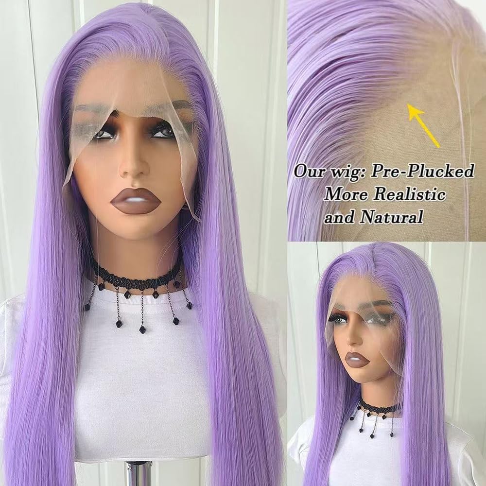 Purple Synthetic Lace Front Wig, 13x6 HD Lace Front Wigs for Black Women Wear and Go Long Straight Glueless Wig