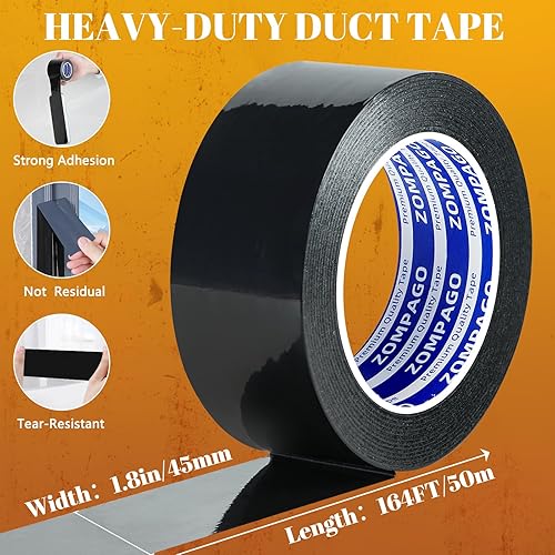 Miniatura 2 de Cinta adhesiva negra de alta resistencia, 1.8 pulgadas x 164 pies, fuerte adhesivo impermeable y resistente a los rayos UV, sin residuos, reparación