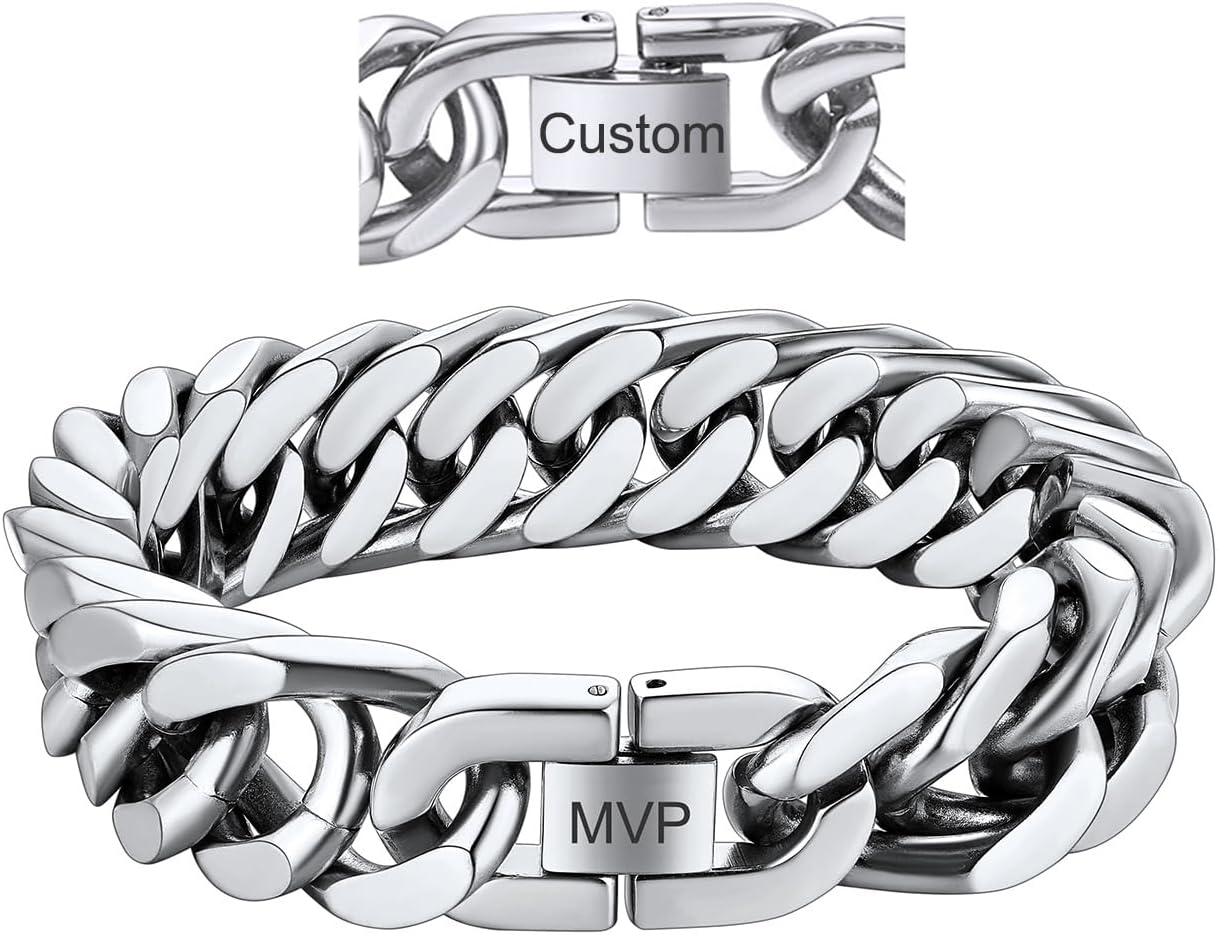 ChainsHouse Stainless Steel Cuban Link Bracelet, 8mm/12mm/17mm Width, 7.5"/8.3"/9", 18K Gold Plated Chain Wrist Bracelets for Men Women, Send Gift Box