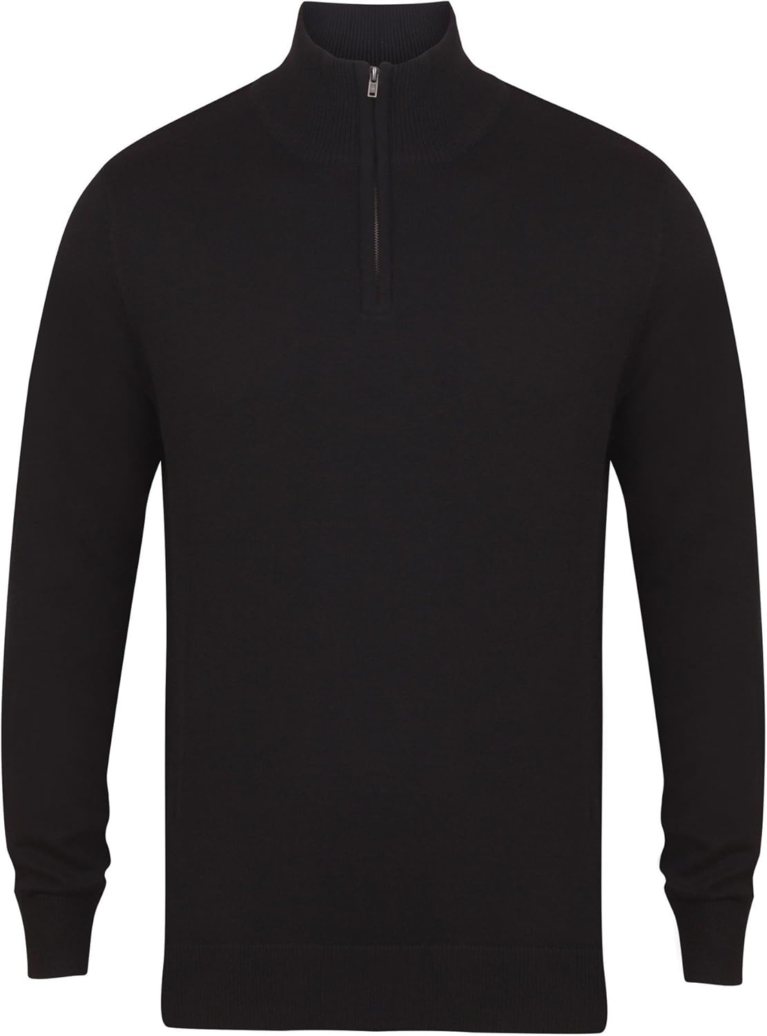 Henbury Mens 1/4 Zip Long Sleeve Sweater (M) (Black)