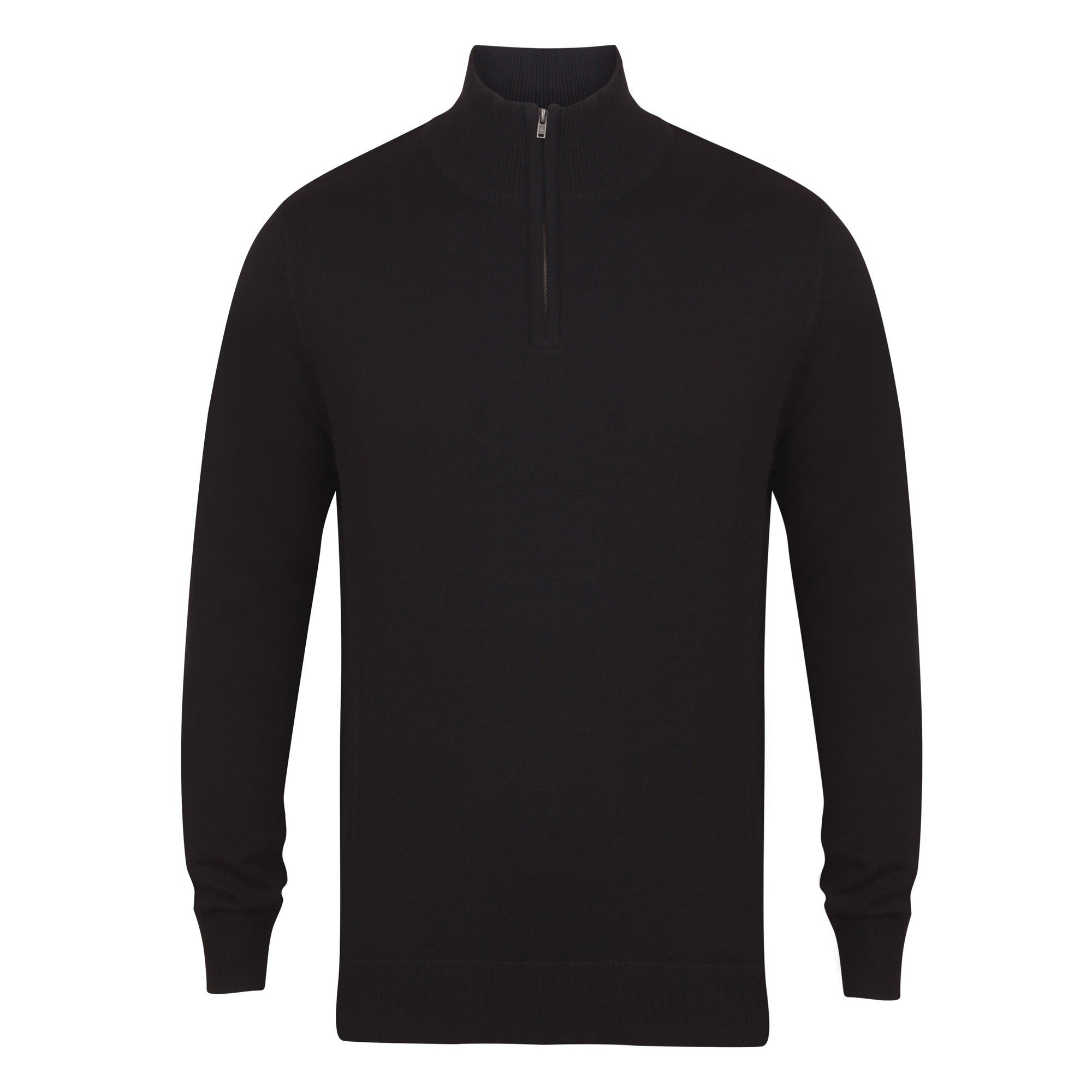 Henbury Men's Black 1/4 Zip Long Sleeve Jumper (2Xl) (Black)