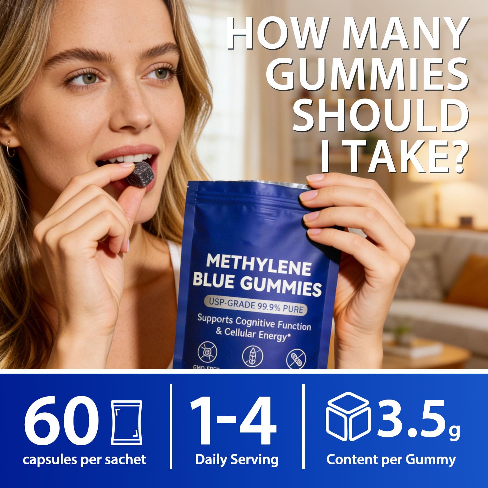 Methylene Blue Gummies 60ct - 5mg, 99.9% Pure - Supports Cognition, Focus, Cellular Energy & Antioxidant - Vegan, Non-GMO - Easy Gummy Format — Amazon image 9