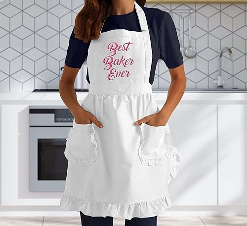 Miniatura 8 de TEEAMORE Delantal bordado personalizado con volantes para cocina, horneado, parrilla, limpieza, disfraz de sirvienta, delantal de mujer con bolsillos