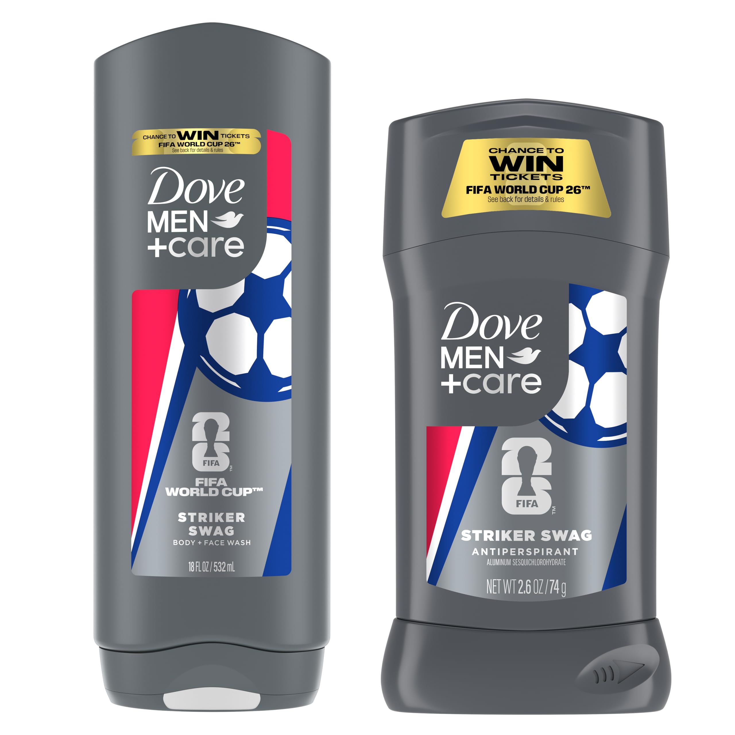 DOVE MEN CARE - Limited Edition FIFA Regimen Body Wash Deodorant Pack Striker Swag 2 Count for Men
