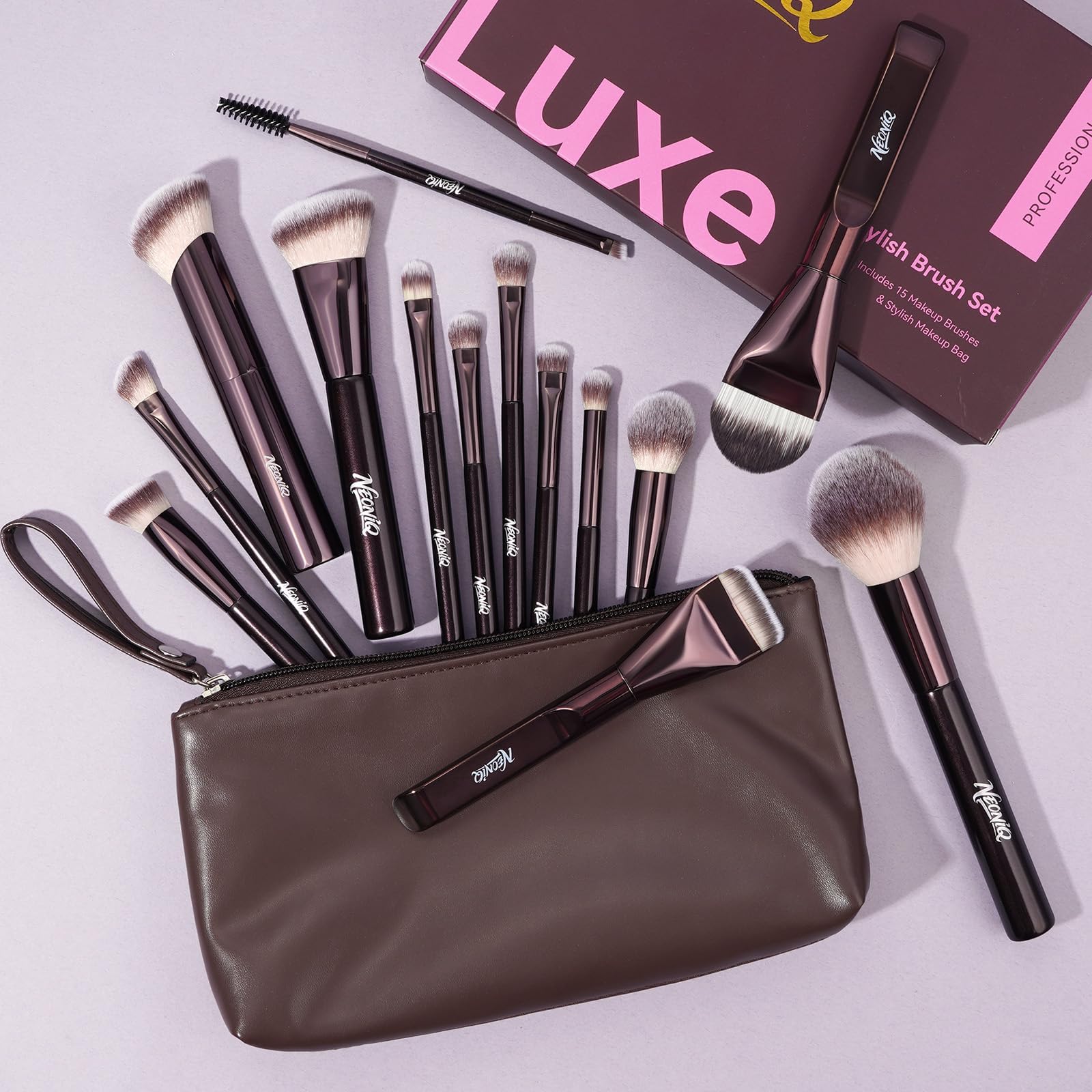 Juego de 14 brochas de maquillaje profesionales con bolsa de cosméticos de