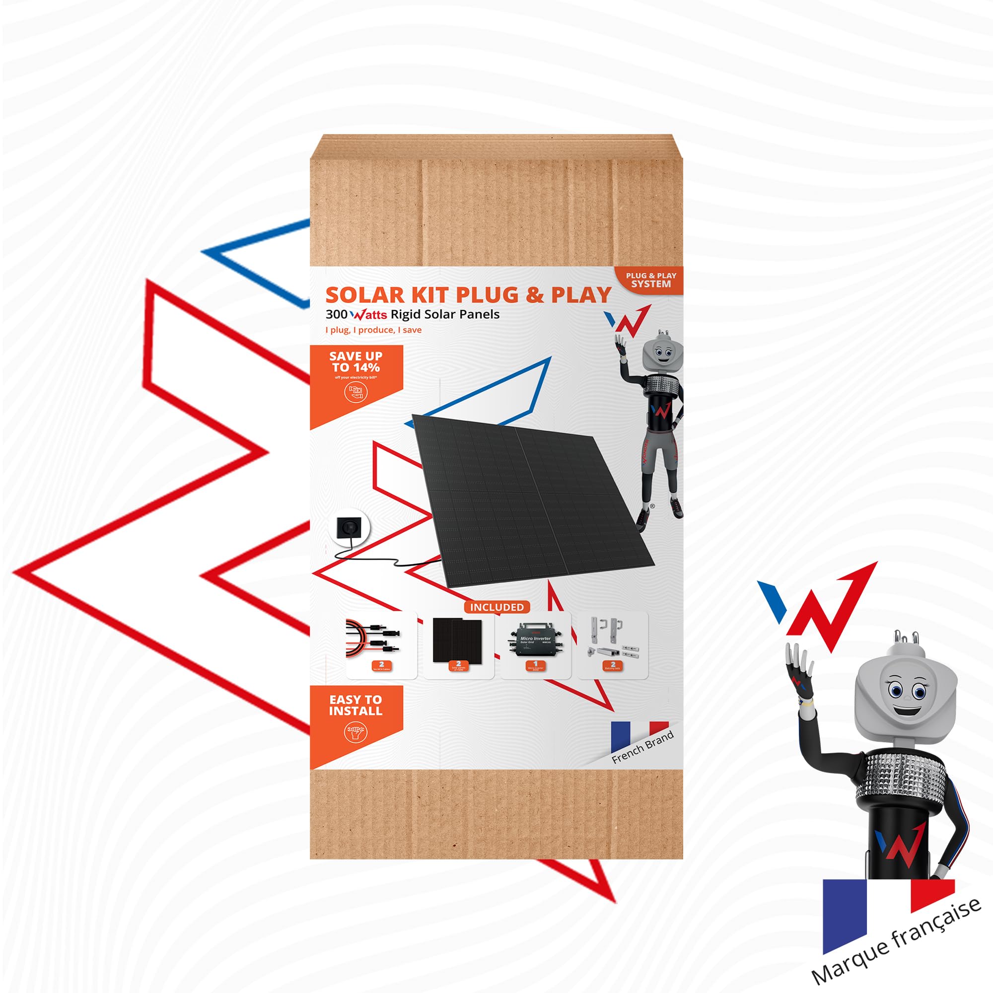 Wonder Full Energy – Kit Solar Completo Listo para conectar 300 W – Monocristalino, Alta eficiencia, IP67 – Instalación Sencilla – Apto para balcón, Jardines, Superficie de Pared, techos, etc. – Plug