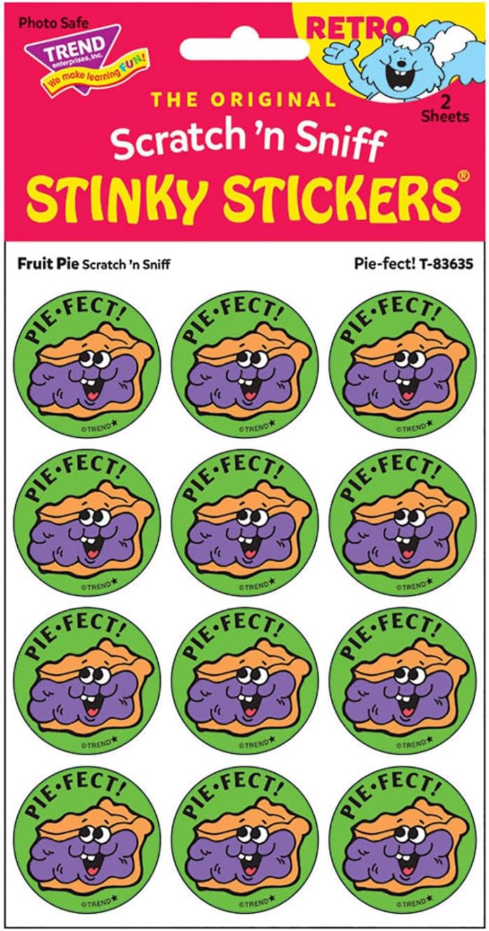 Pie-FECT!/Fruit Pie Scent Retro Scratch 'n Sniff Stinky Stickers by TREND; 24 Seals/Pack - Authentic 1980s Designs!