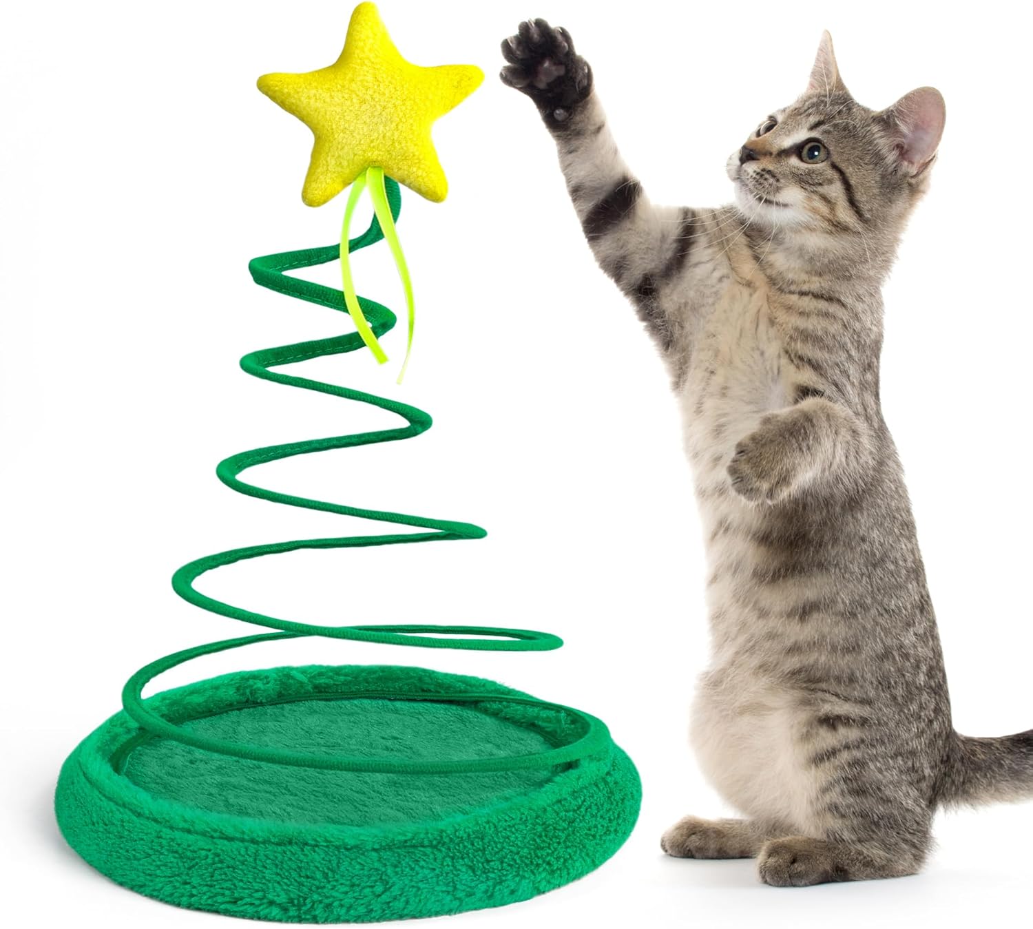 PAWISE Juguetes de Navidad para gatos, juguete interactivo para gatos, juguete de peluche para gatos con placa de resorte en espiral, juguetes para