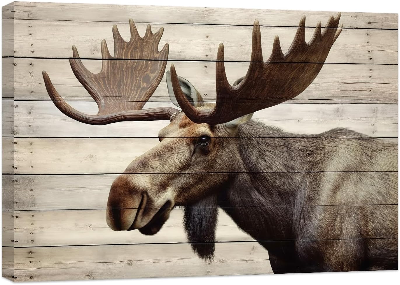 ZHOUWALLPIC Moose Wall Art - Large Antlers Canvas Painting for Living Room, Bedroom, Cabin, Bathroom (16 * 24 inch) Moose 24"L x 16"W