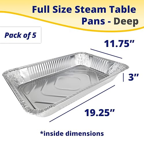Vista 58 de IDL Packaging Sartenes de aluminio para mesa de vapor de tamaño completo con tapas, profundas, 21 x 13 x 3 pulgadas (paquete de 10) – Sartén