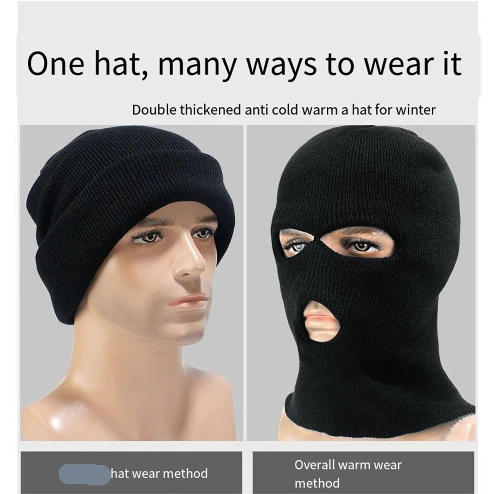 2Pcs Winter Men Hat Mask 3 Hole Full Face Ski Cap for Skiing para Esquí Ciclismo