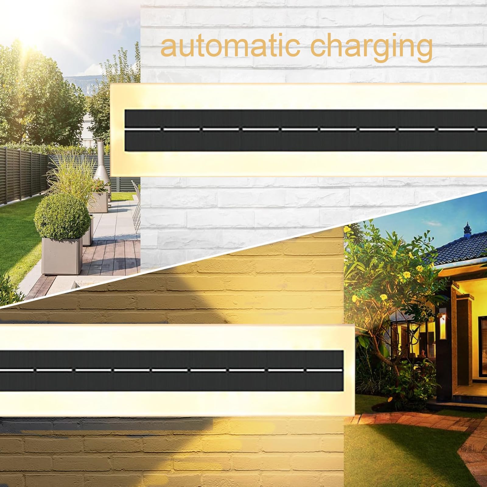 Solarlampen Außen LED Wandleuchte Superhelle Solarleuchten IP65 Aluminum Wasserdichte Solar Aussen Modern Wandlampe Up Down Wireless Wandbeleuchtung Batterie Garten Hof Wand (Weißes Licht,120CM)