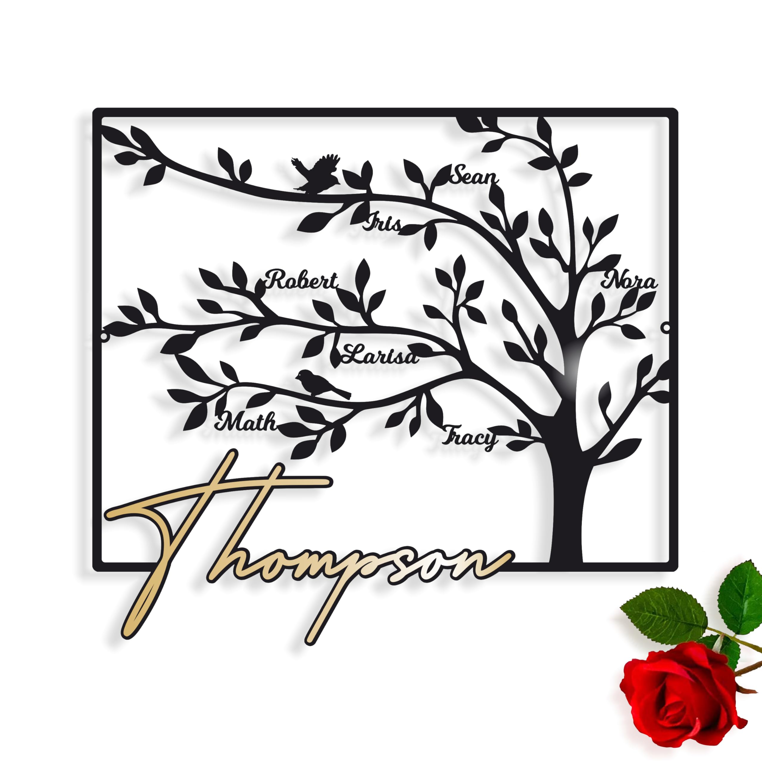 FranJohnsonHouse Personalisiertes Metall Baumschild mit Familiennamen – Stammbaum Wanddeko mit Vornamen, Baum des Lebens, Individuelles Geschenk für Familie, Hochzeit, Jubiläum (Design 2)