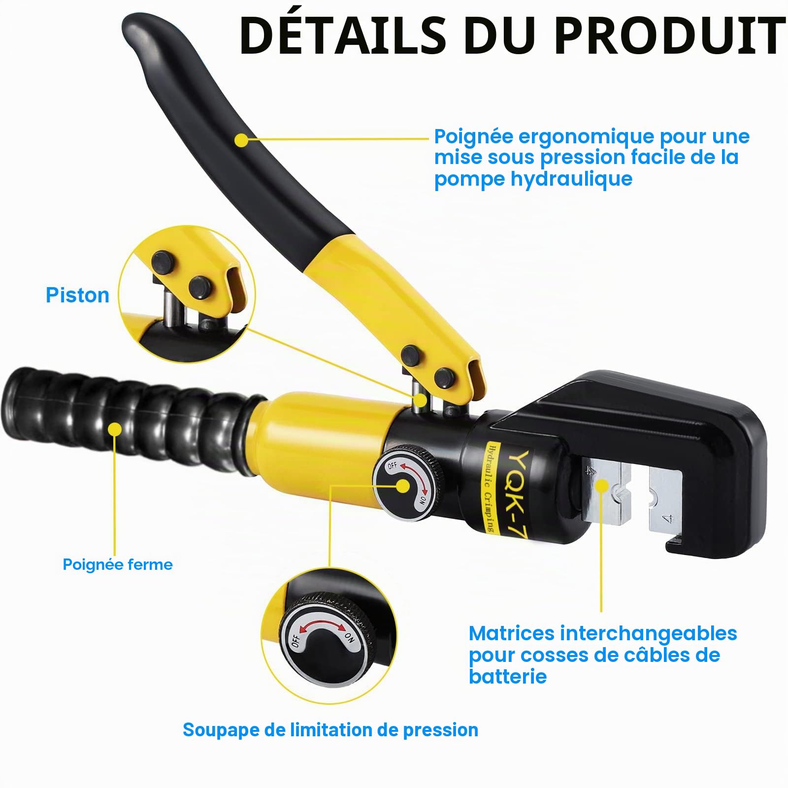 Solsop Pince à Sertir Hydraulique Pression 10T avec 9 Ensembles de Moules à Sertir 4-70 mm² pour Cosses de Câble en Cuivre et Aluminium