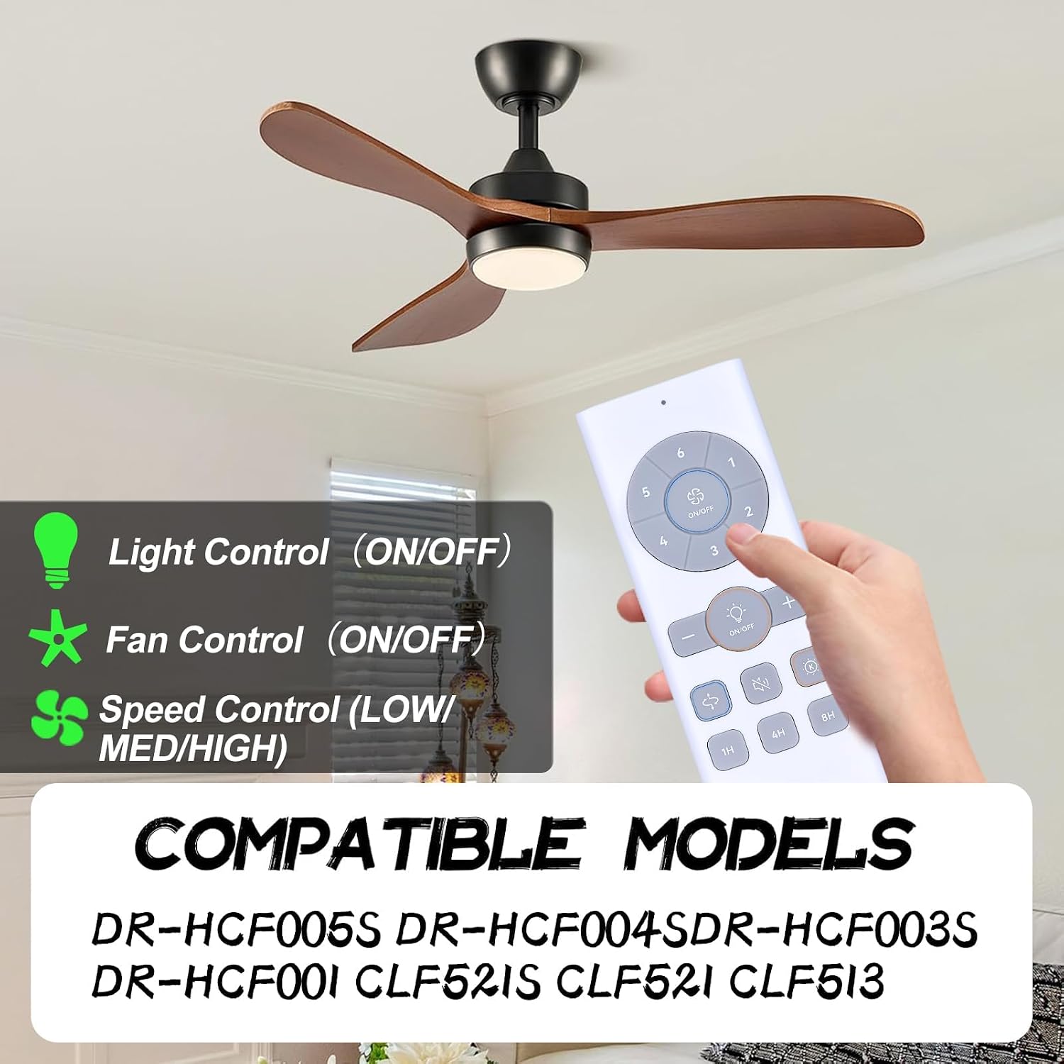 Replacement Remote Control for Dreo Smart Ceiling Fan with Lights, Compatible Models DR-HCF005S DR-HCF004S DR-HCF003S DR-HCF001 CLF521S CLF521 CLF513, Support 6 Speeds, 3 Fan Mode, Dimmable etc