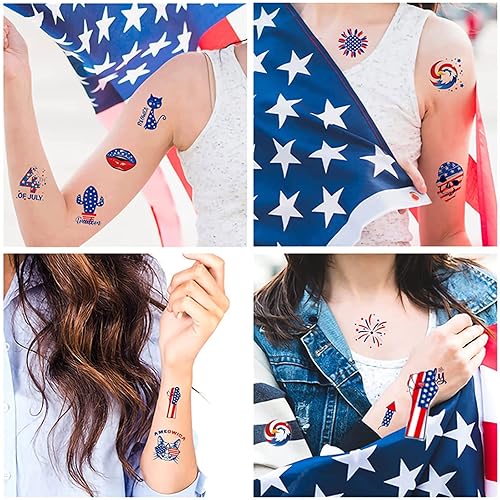 Miniatura 4 de Adhesivo de tatuaje del Día de la Independencia del 4 de julio, tatuajes temporales de la bandera estadounidense, tatuajes temporales impermeables