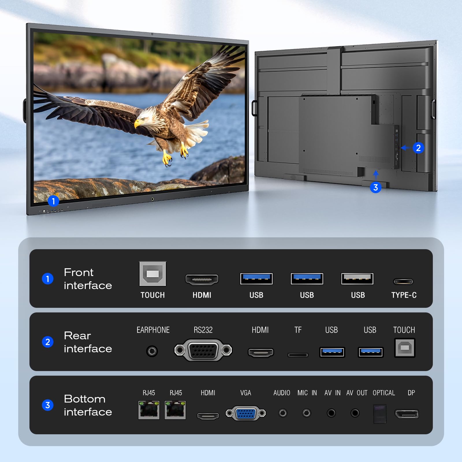 MWE 65 Pollici 4K UHD Touchscreen Interattive Lavagna Digitale, 8+64GB, Microfono Incorporato, Telecamera, Adatto per L'ufficio, L'istruzione e la Casa