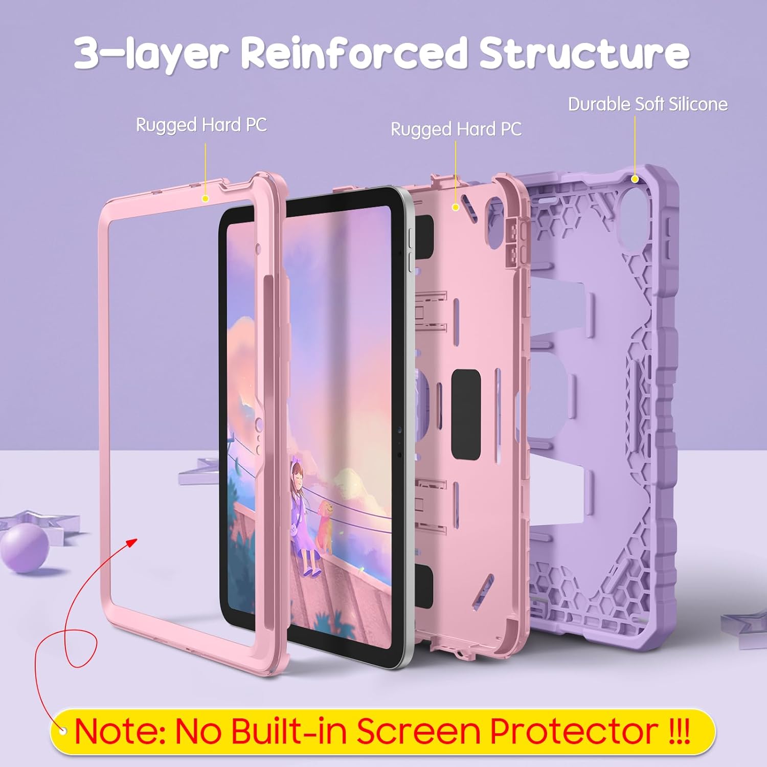 Fintie Kids Friendly Case for iPad (A16) 11th Generation 11 Inch (2025), iPad 10th Generation 10.9 Inch (2022), Fully-Body Rugged Heavy Duty Shockproof Protective Case with Kickstand, Purple - Image 3