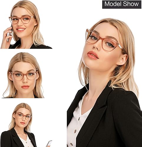 Miniatura 3 de AQWANO Gafas de lectura con bloque de luz azul para mujer, diseño de ojo de gato, 1.25, elegante, de gran tamaño, antirreflejos, filtro de rayos UV,