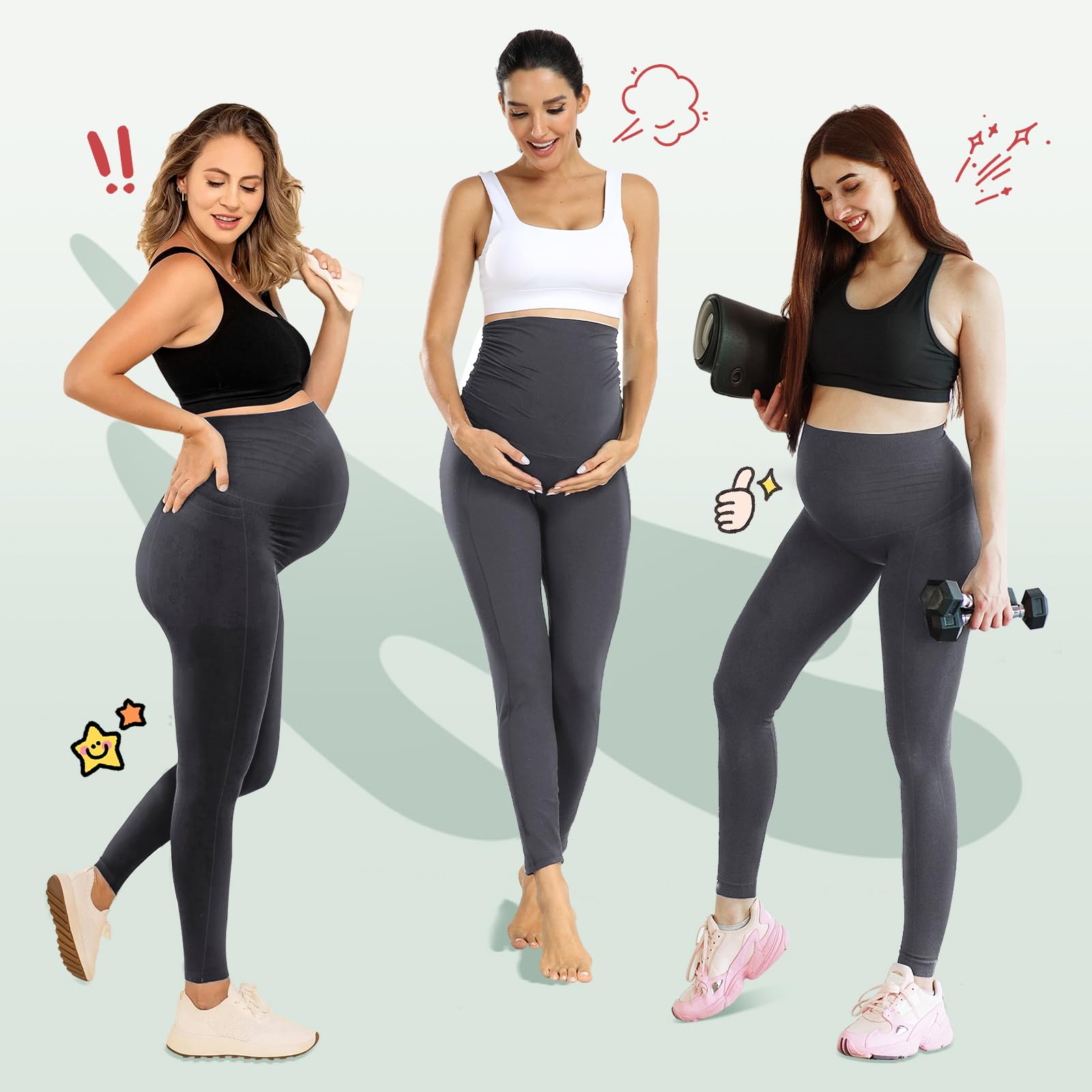 Nlieanuc Leggings Premaman Donna a Vita Alta Leggins per Gravidanza con Tasche Pantalone Premaman Donna Morbido