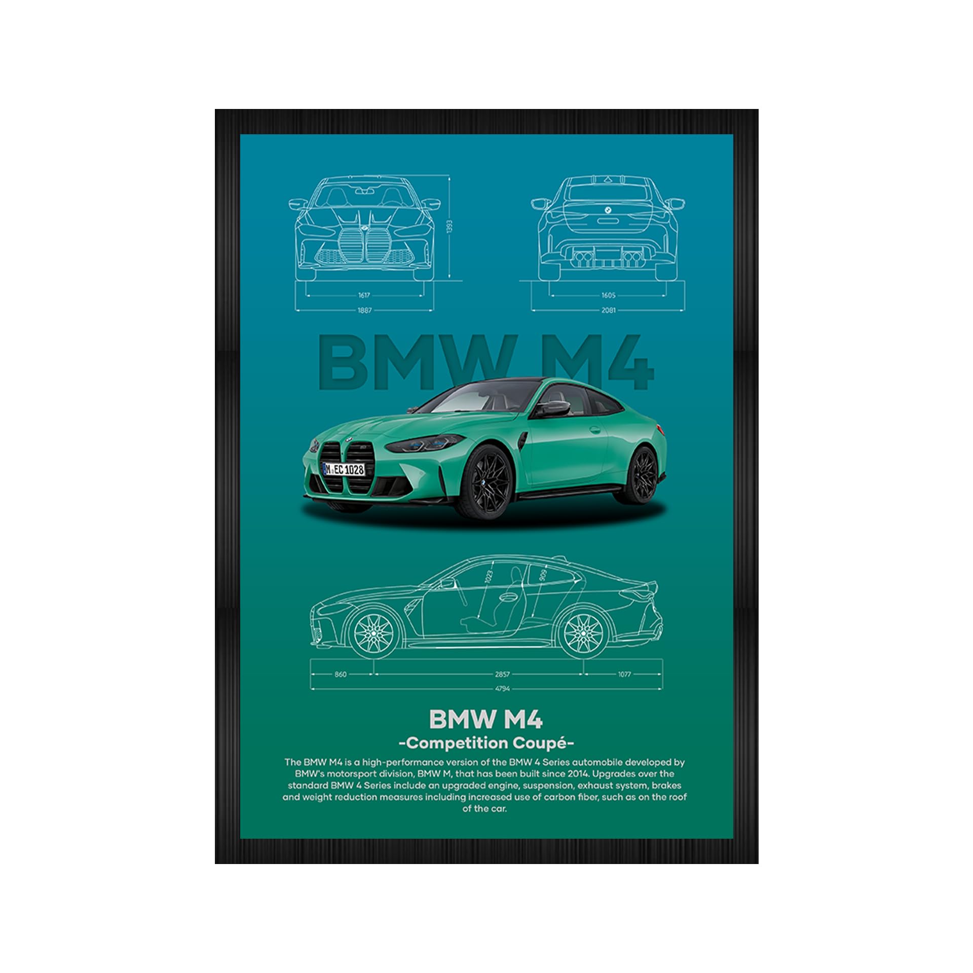 wood BMW M4 Competition Aesthetic Wall Poster Frames|8x12 inch (A4 Size)|Hanging Wall Artwork Frames For Home Bedroom, Living Room and Walls Aesthetics|Framed Artworks