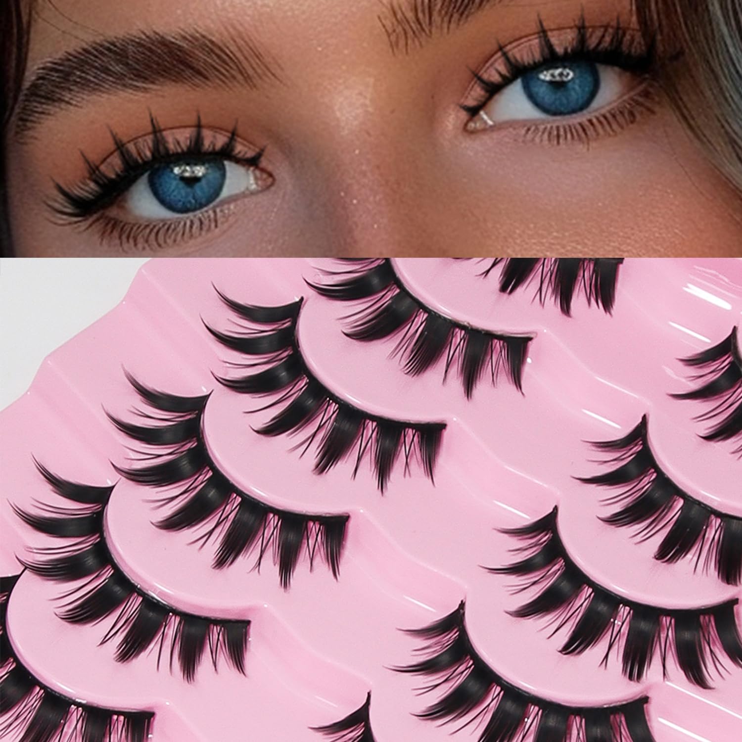 AKARA Ciglia Finte Naturali 7 Paia 3D Ciglia Finte False Eyelashes Visone Artificiale (3D-BN12)