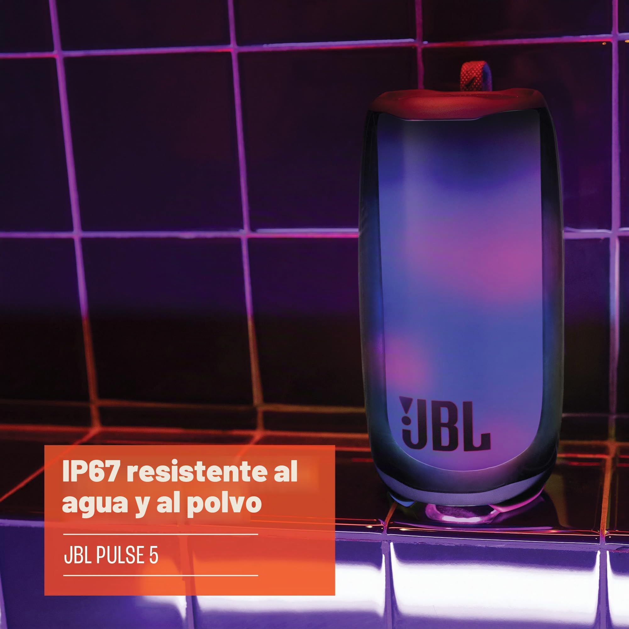 JBL Pulse 5 Altavoz Bluetooth portátil con efectos de luz, 12 horas de tiempo de reproducción, resistente al polvo y al agua según el IP67, negro