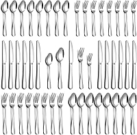 Vista 9 de Juego de 60 piezas de cubiertos de acero inoxidable para 12, juego de cubiertos de grado alimenticio novedosos, incluye cuchillo, tenedor y cuchara