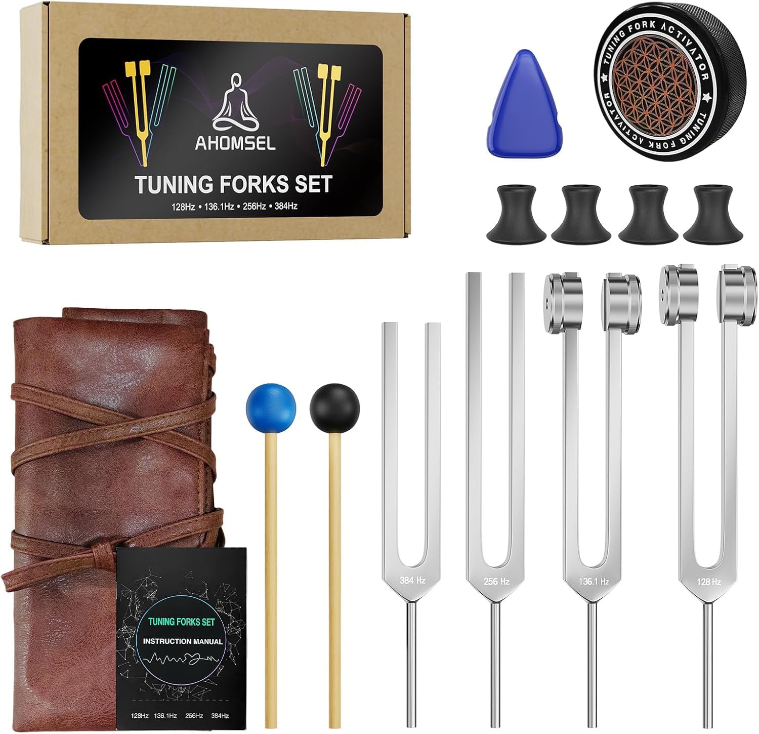 Kit Diapason Thérapeutique 17 pièces – 128Hz, 136.1Hz, 256Hz, 384Hz – Set Professionnel pour Méditation Sonore, Relaxation, Stress et Équilibrage des Chakras