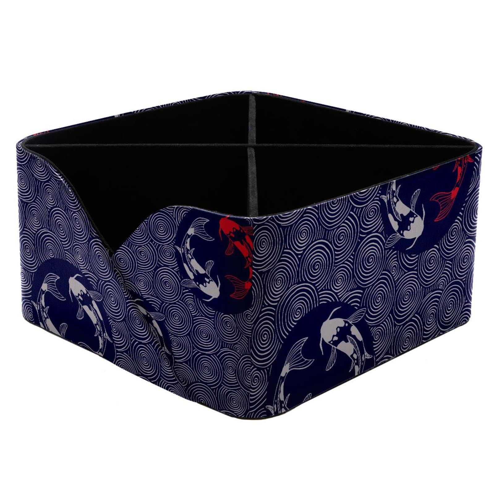 KengjuTesu Japanese Waves an Koi Carps Tai Chi Swril Pattern Desktop Organizer Pen Holder, Rectangular Pencil Cup for Office, Study and Makeup Stations