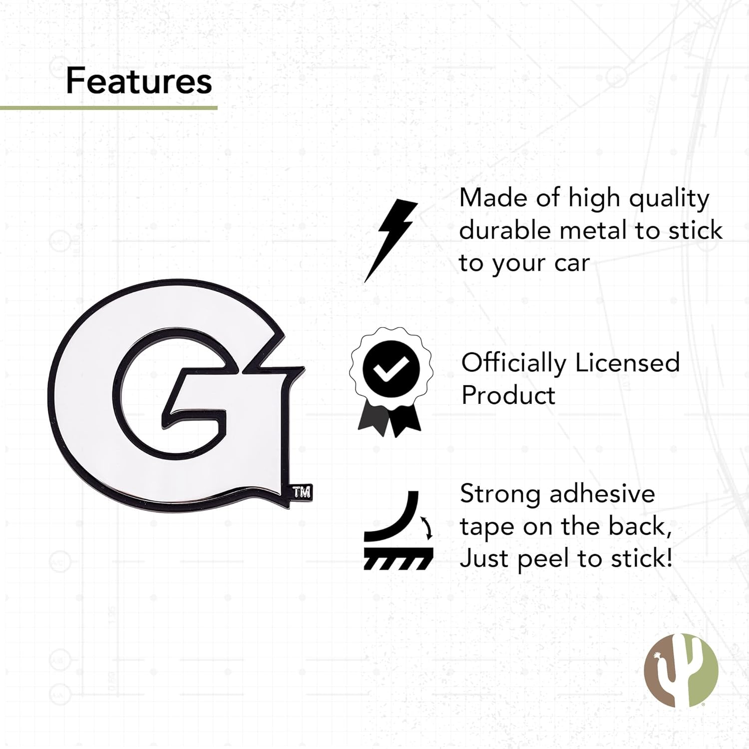 Desert Cactus Georgetown University Metal 3D Auto Car Emblem Sticker Chrome Hoyas GU Premium Truck Vehicle Emblems