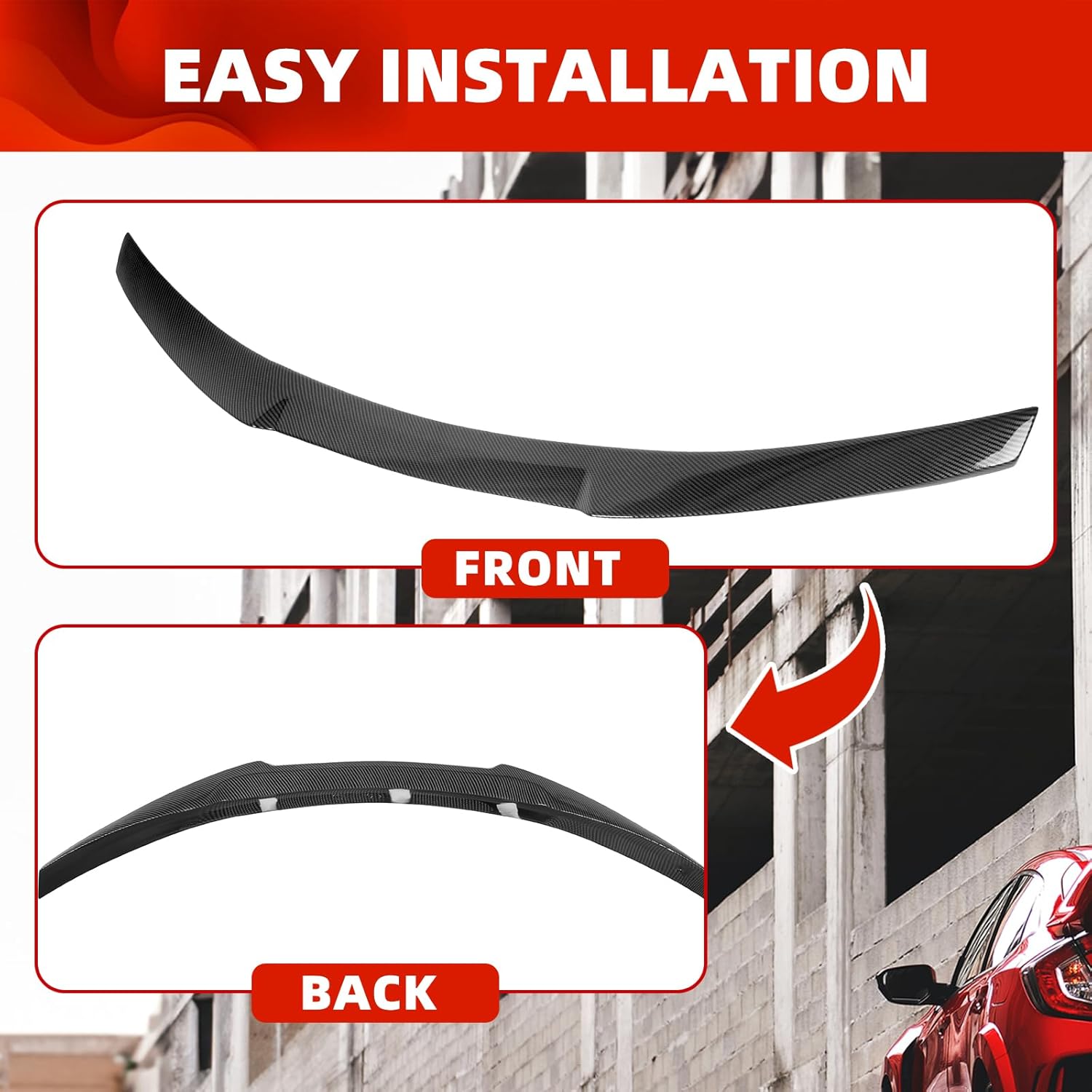 ECOTRIC Rear Trunk Spoiler Wing Lip Compatible with 2014-2024 Infiniti Q50 Sedan M4 Style Duckbill Spoiler Tail Wing Rear Trunk Lid Winglet Carbon Fiber Painted