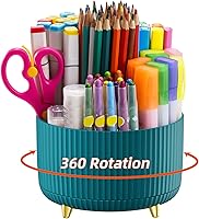 Marbrasse 360° Rotating Desk Organizer - 5-Compartment Pen Holder for Office, Home, Art Supplies (Green)