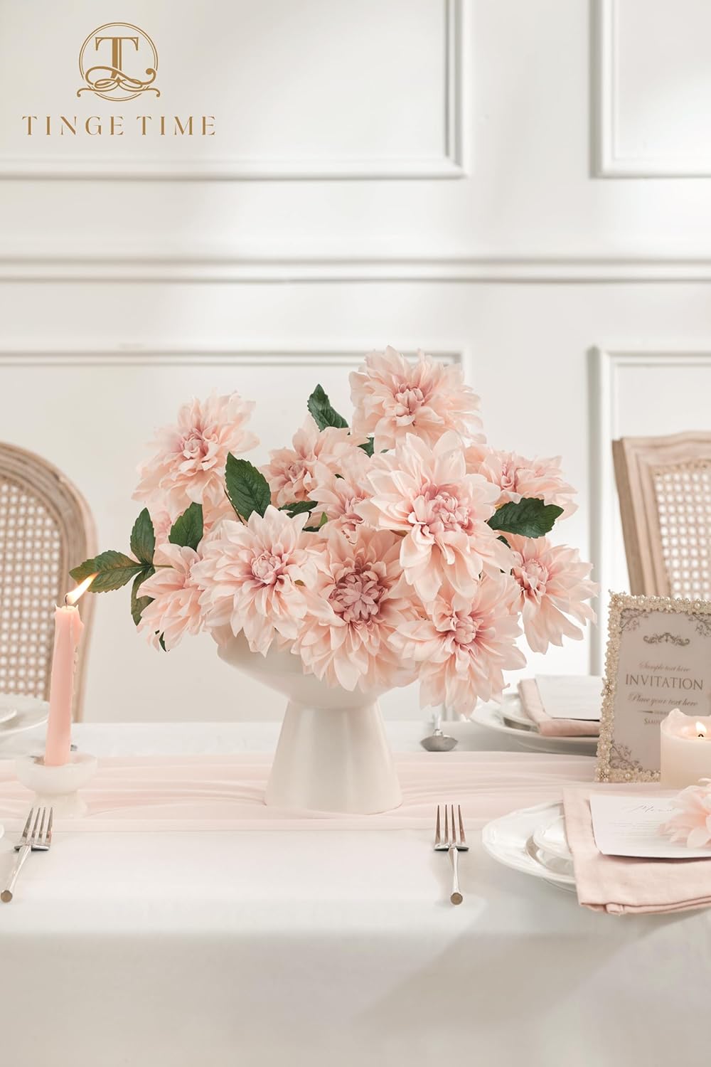TINGE TIME Artificial Flowers 20pcs Silk Dahlia 5"/6" Fake Flowers for DIY Wedding Bridal Bouquets Centerpieces Arrangements Party Baby Shower Home Decorations (Dusty Pink) - Image 4