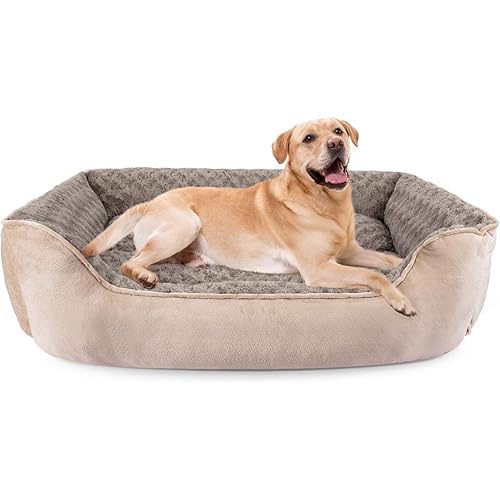 JOEJOY Rectangle Dog Bed for Large Medium Small Dogs - Washable Orthopedic Sofa Bed, Soft Breathable Puppy & Pet Cuddler, Durable Calming Dog Bed with Anti-Slip Bottom, Multiple Sizes, Beige