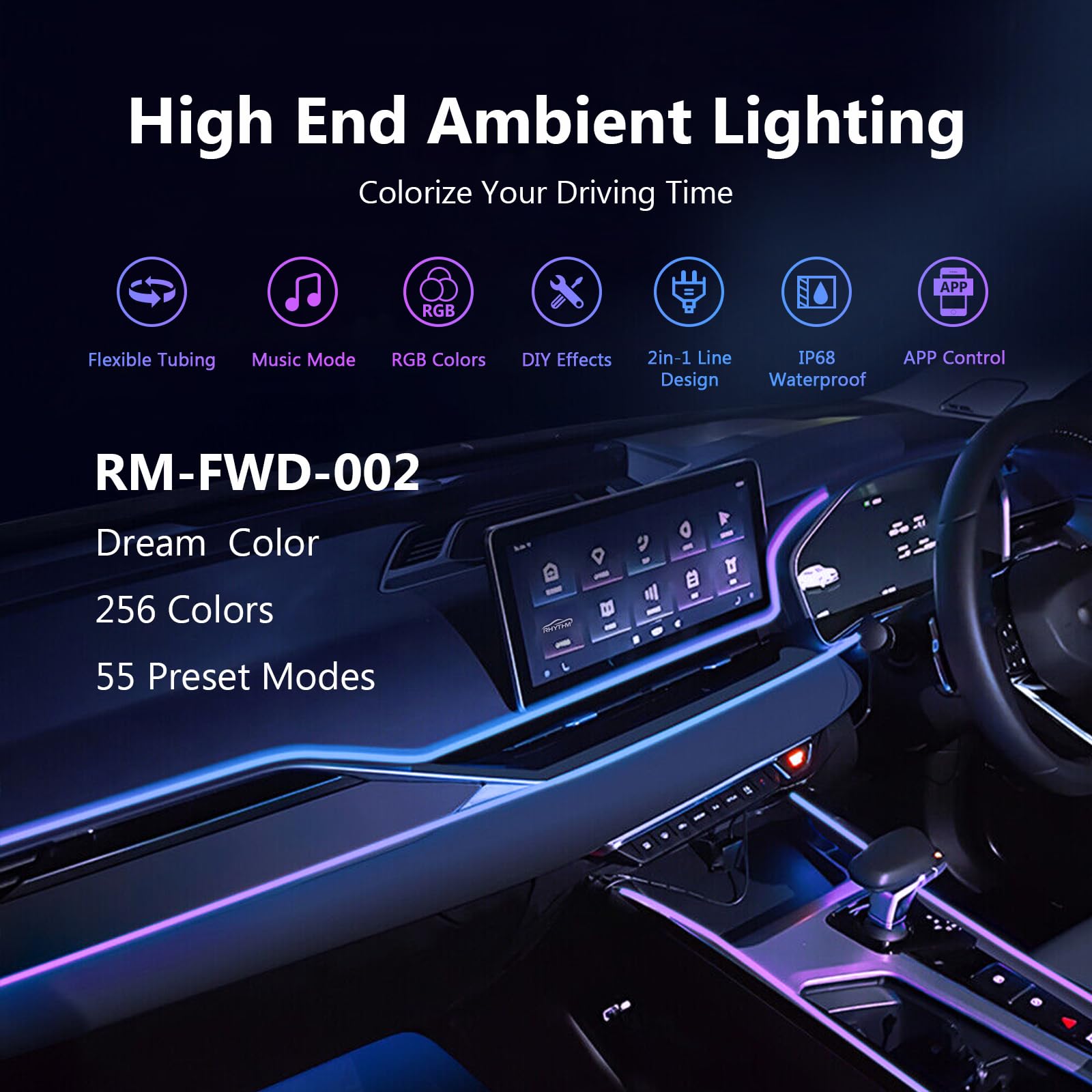 Amazon.com: Car-Ambient-Lighting-Kit,RGB 18 in 1 256 LED with