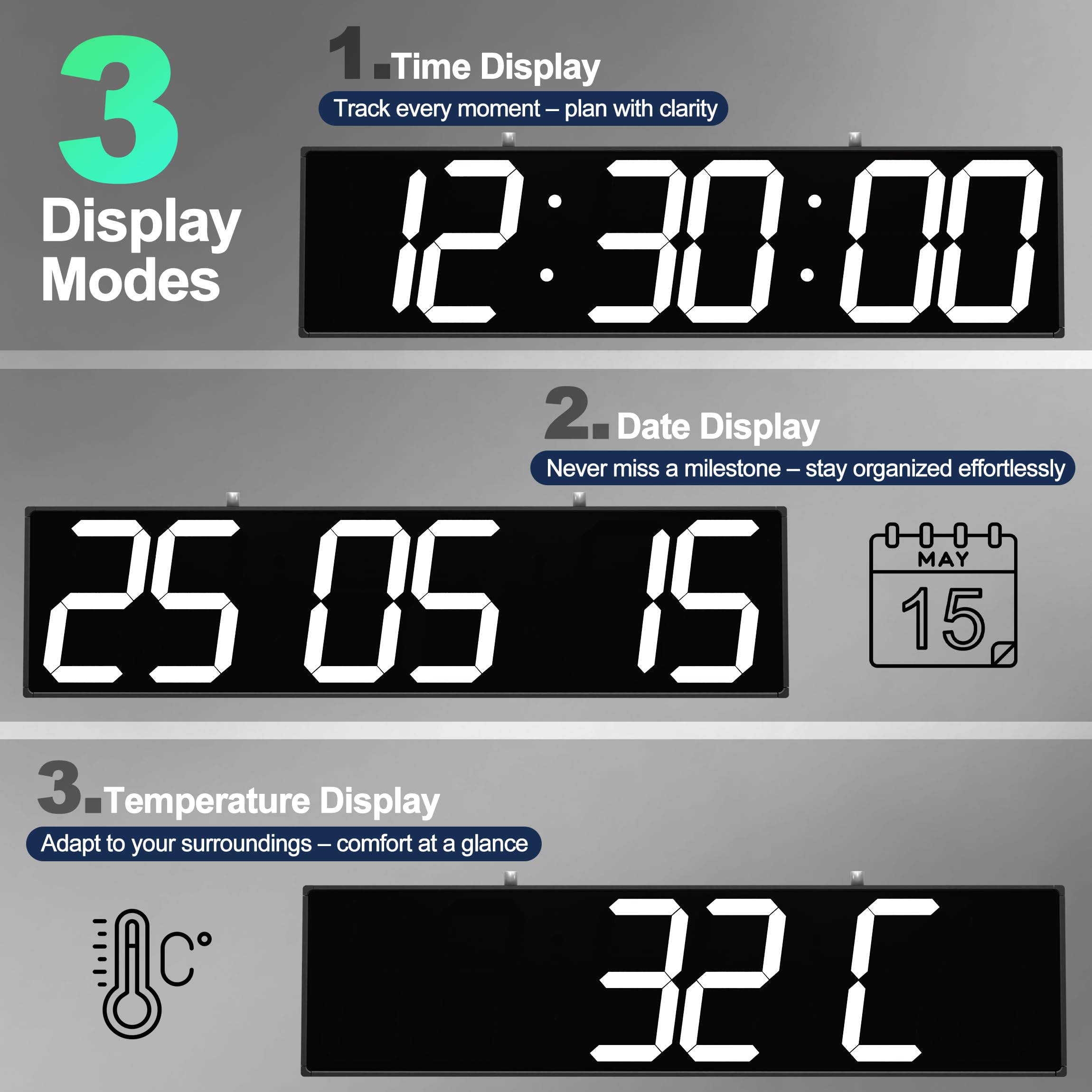 CHKOSDA Orologio Digitale Grande Display 28 Pollici con Telecomando, Orologio Bifacciale, Design Sospeso per Ospedali, Sala Conferenze, Stazione Metropolitana.