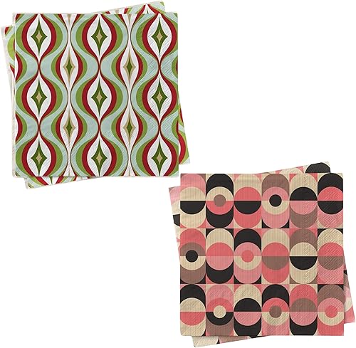 Miniatura 20 de MODLOUNGE - Servilletas de cóctel retro para decoración de fiesta, paquete de 2 paquetes de 20, servilletas de papel modernas de 3 capas de mediados