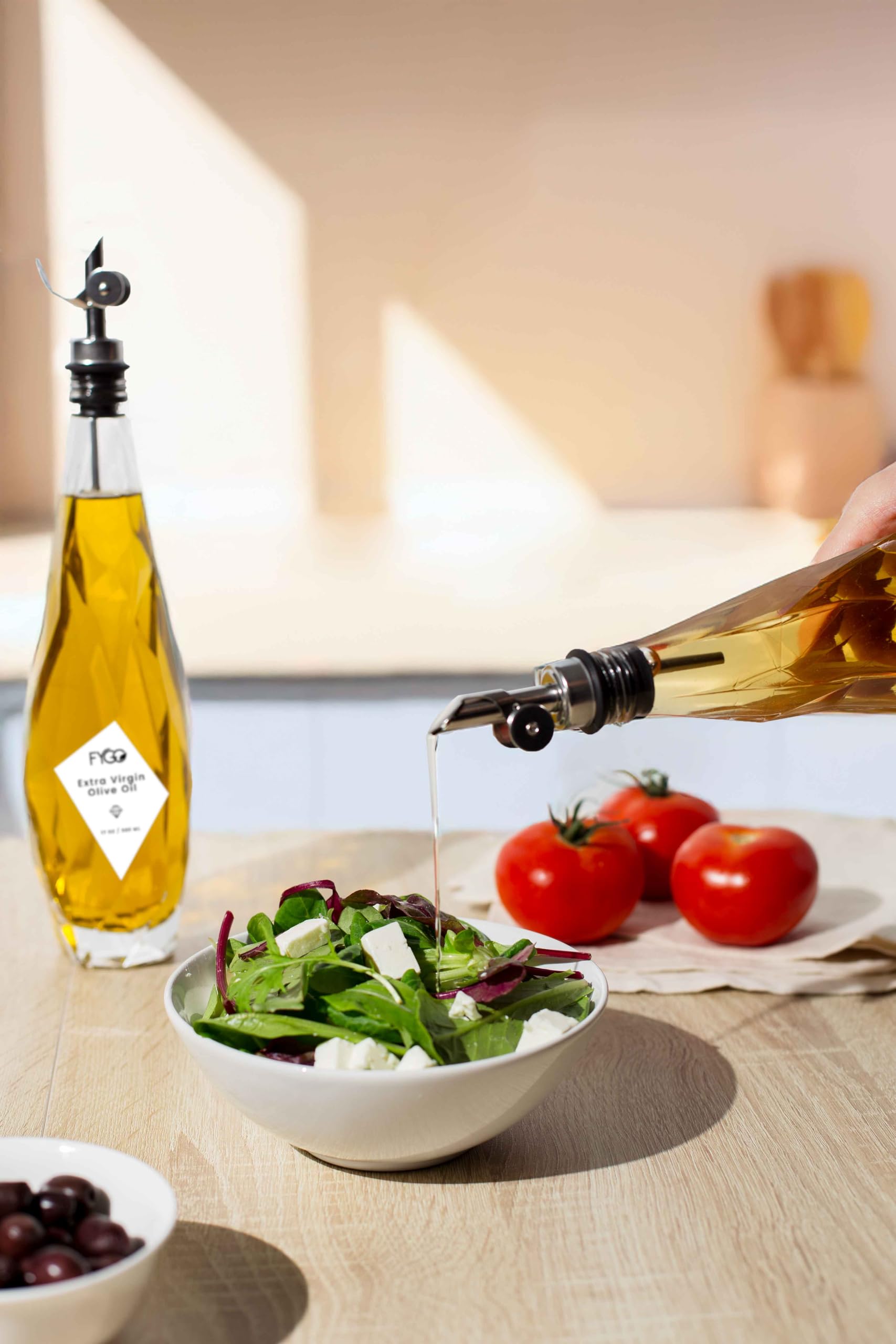 Dispensador de botellas de aceite de oliva, recipiente de aceite de oliva, juego de dispensador de aceite y vinagre, botella de aceite para cocinar, botella dispensadora de aceite de oliva de vidrio