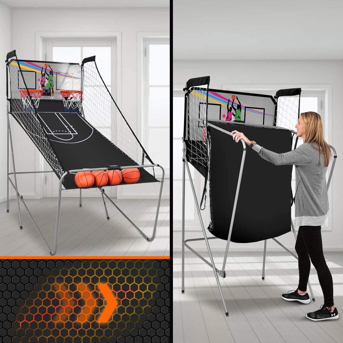 FANTASK- Giochi elettronici di Basket, Colore Grigio, 203 x 110 x 206cm, 38225WHSP-VC