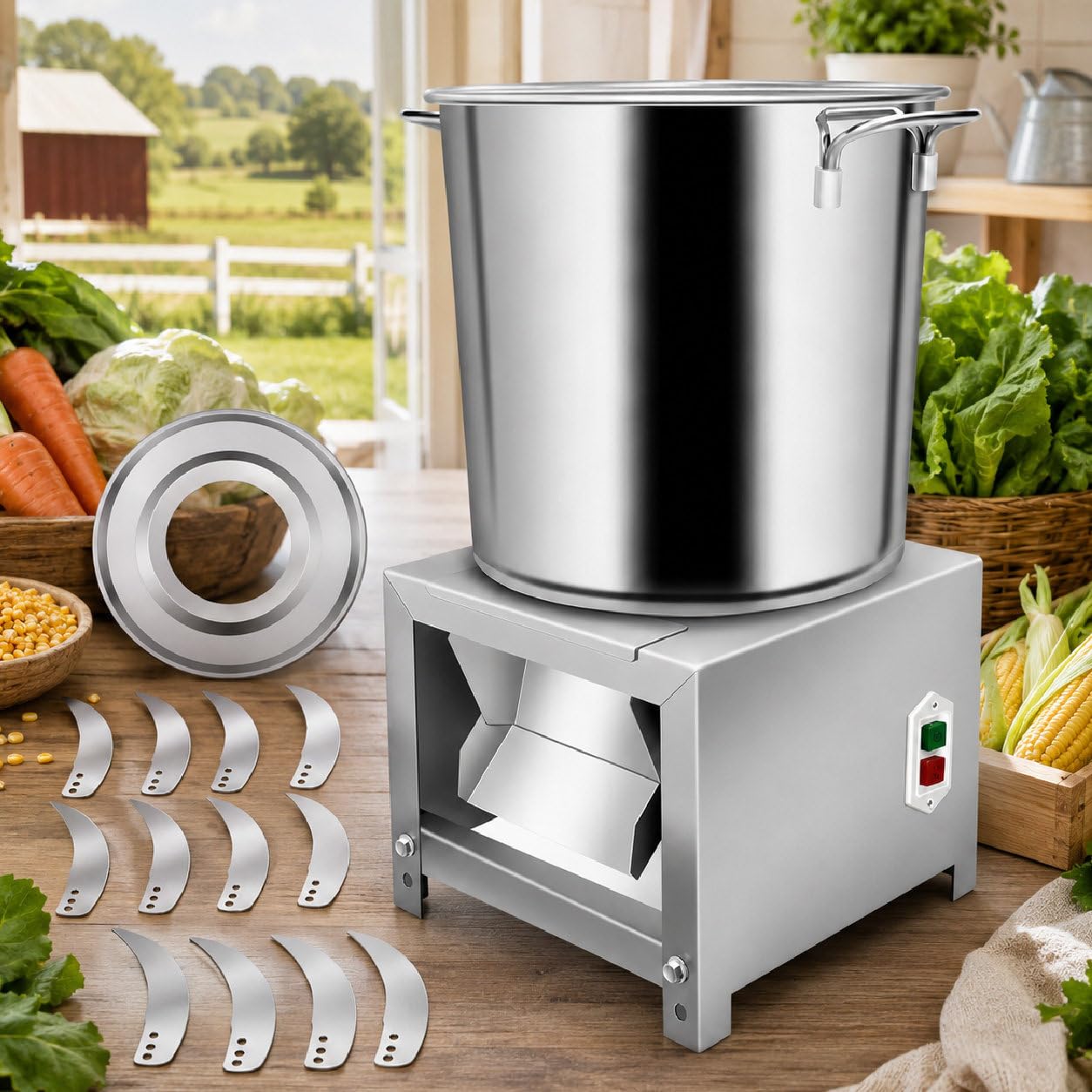 Sushangmao Electric Commercial Vegetable Chopper for Poultry Feed,1800W Electric Farm Crusher,3500RPM Stainless Steel Drum,150–250 kg/h,with 12 Blades,Adjustable Outlet for Chicken Duck Pig 1200w