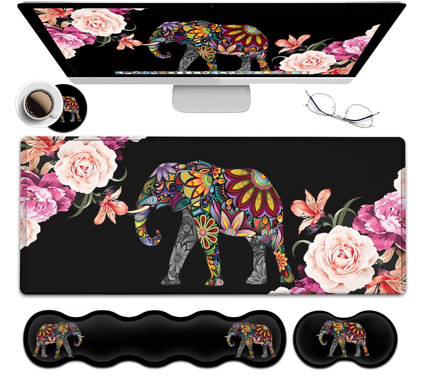 Gaming Mouse Pad XXL Large Desk Mat Non-Slip Rubber Mice Stitched Edges 31 5x11 8 in Ergonomic Memory