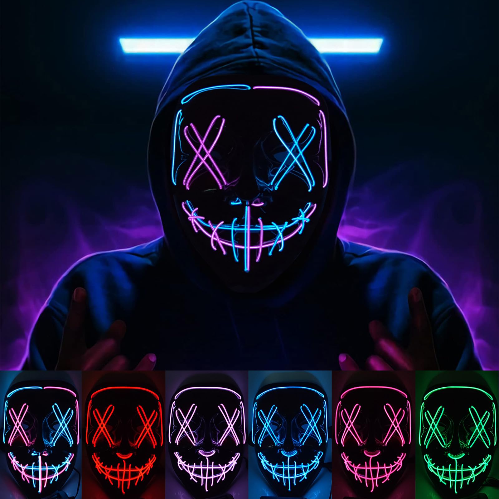 Light Up Mask LED Light up Masks The Purge Mask with 3 Lighting Modes Scream Purge Masks for
