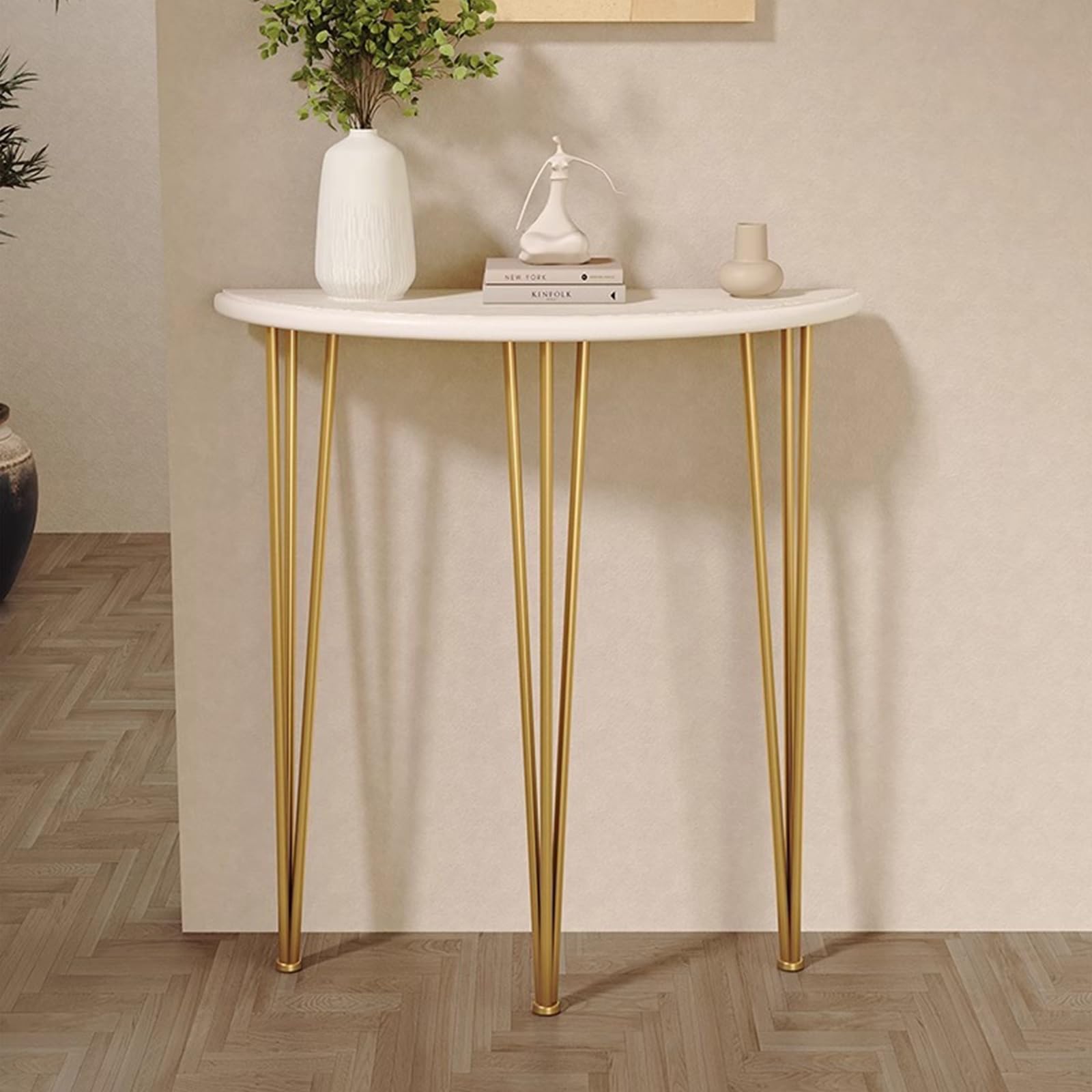 Mesa consola de madera y metal para pasillo y entrada estrecha de salón