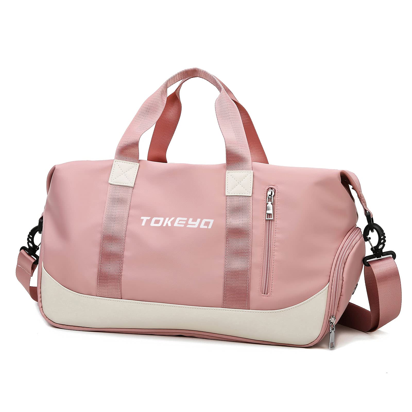 Tokeya Bolsa Deporte Mujer con Compartimento Zapatos y Bolsillo Húmedo 40L Bolsa de Viaje de Mano Plegable, Impermeable Macuto Gimnasio, Ligera Fin de Semana Travel Bag para Fitness Natación, Rosa
